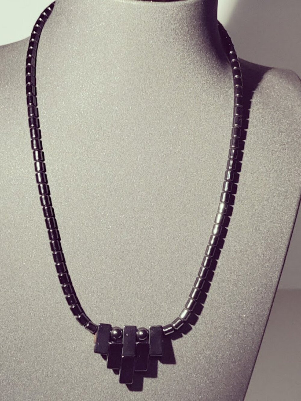 Black Hematite Look Geometric Beaded Necklace